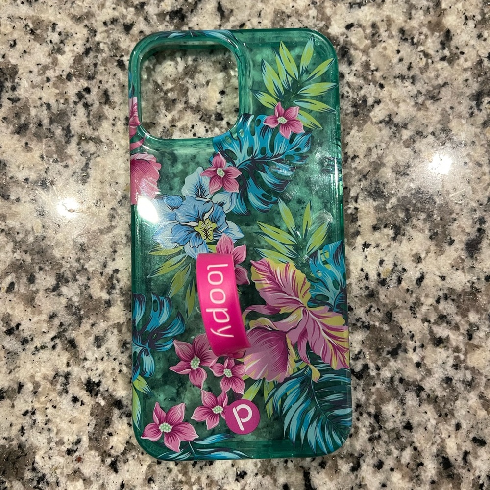 iPhone Pro Max 12 Clear Turquoise Sea Floral Loopy Case